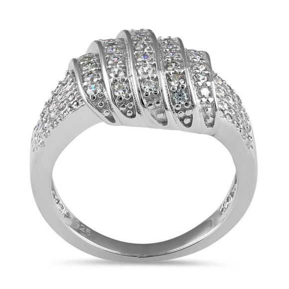 Solid Sterling Silver Elegant CZ Pave Ring New - Picture 3 of 5